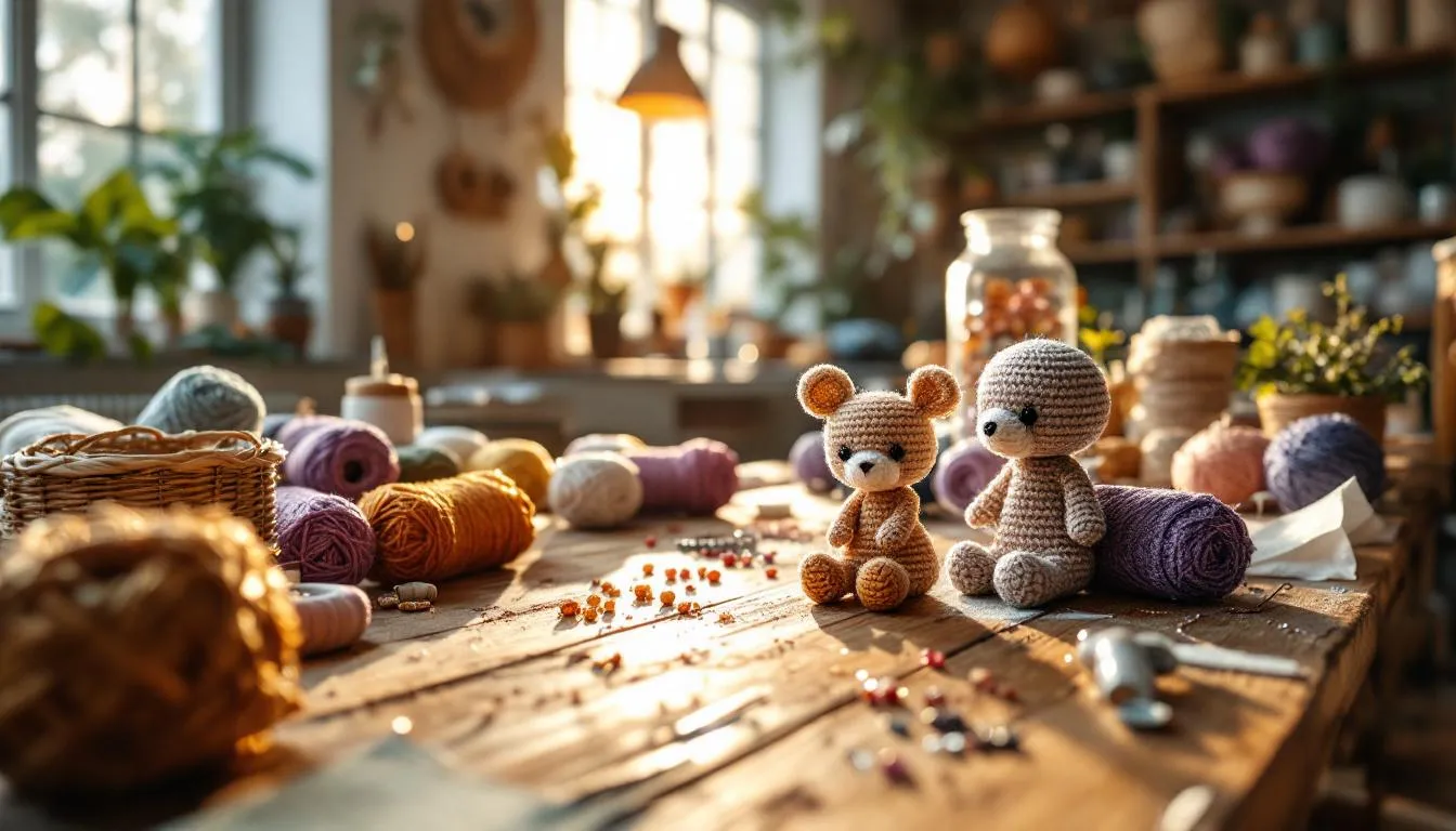 Taller artesanal luminoso con hilos metálicos