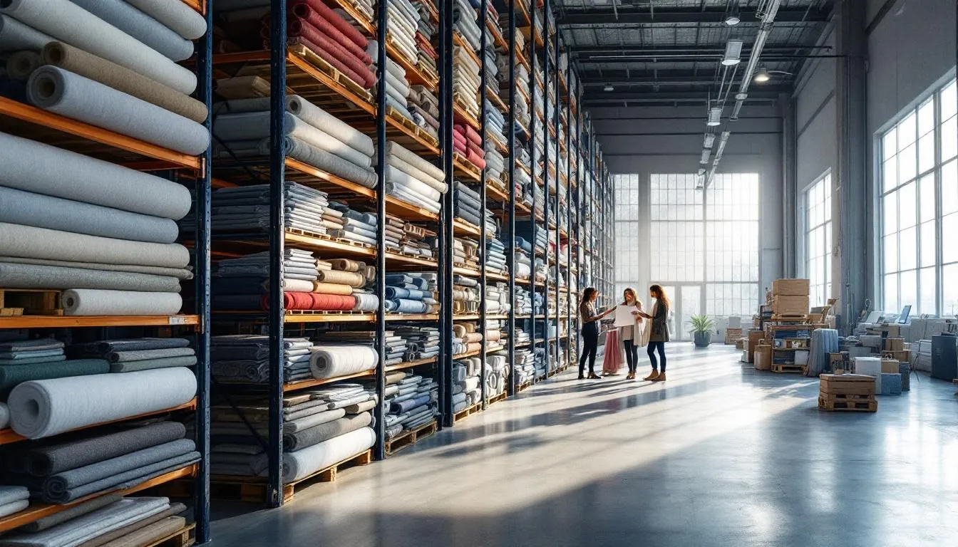 Almacén textil moderno con estanterías ordenadas