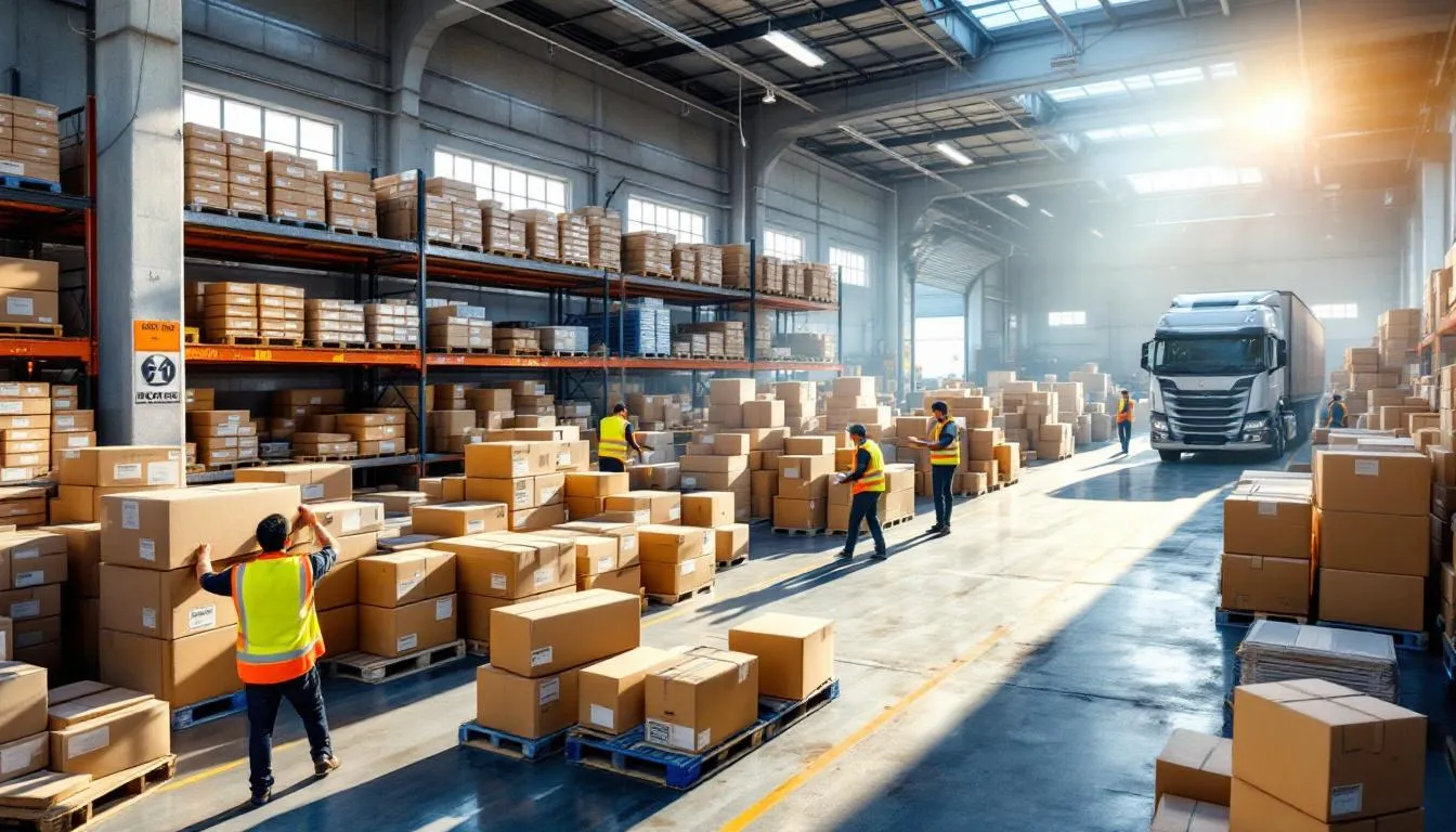 Almacén logístico ocupado en Chile con cajas