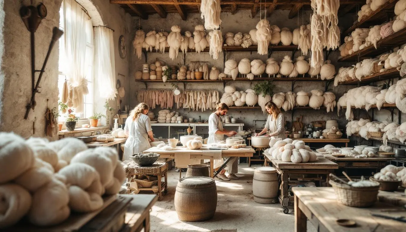 Taller textil portugués tradicional con artesanos