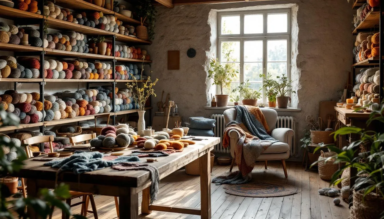 Estudio rústico de tejido con luz natural