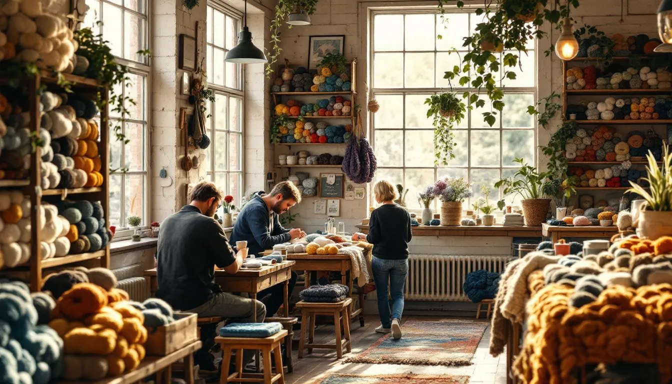 Interior acogedor de tienda de lanas