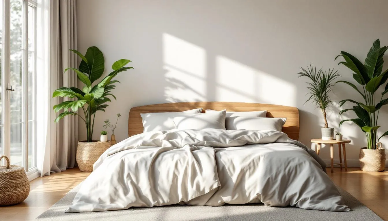 Dormitorio amplio con cama de algodón