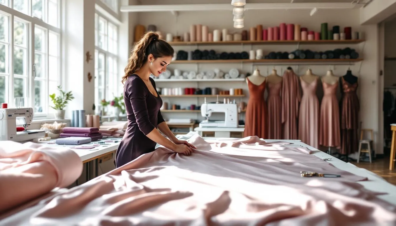 Estudio de costura moderno con telas satinadas