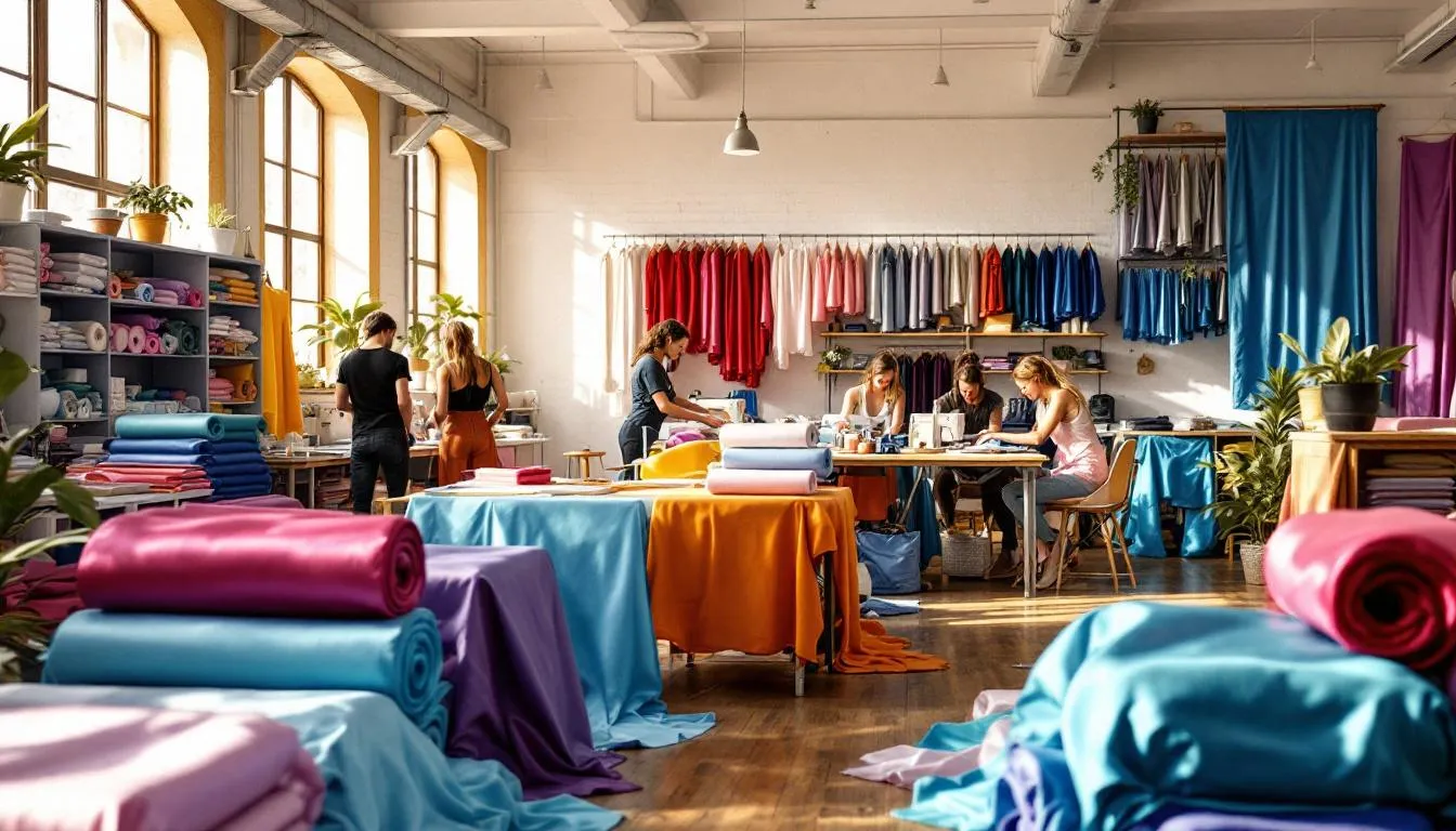 Taller moderno de confección con telas satinadas