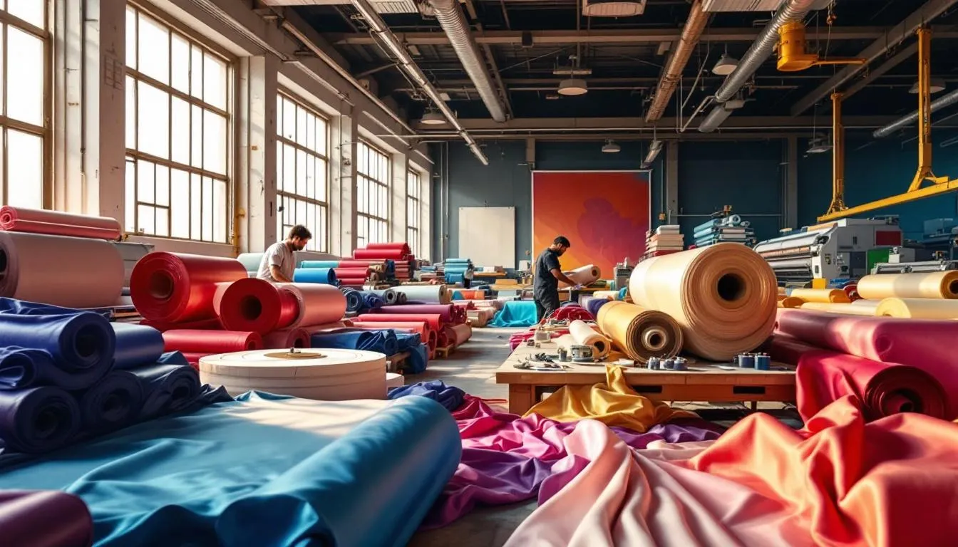 Taller textil moderno con telas de poliéster