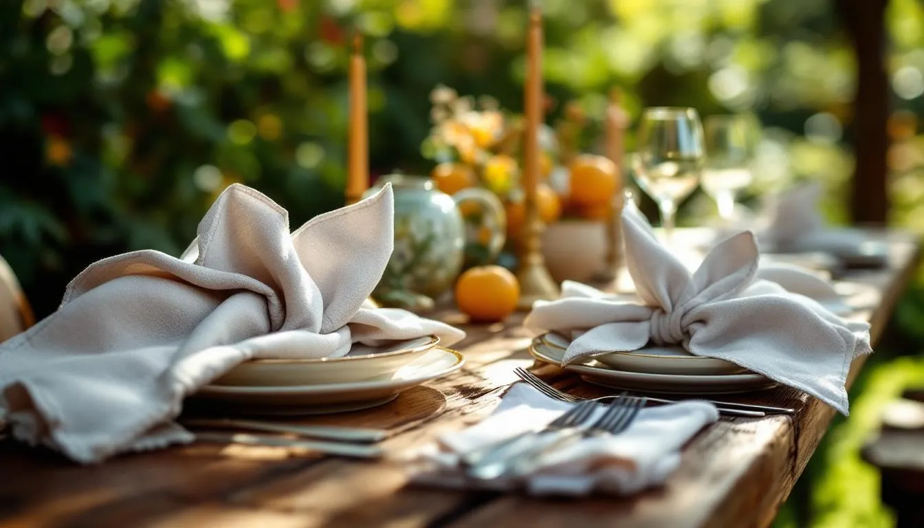 Mesa elegante al aire libre con vajilla