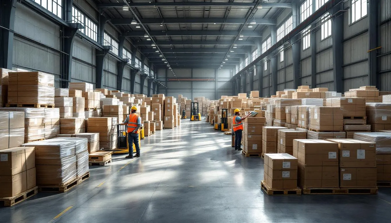 Almacén industrial con productos de lana