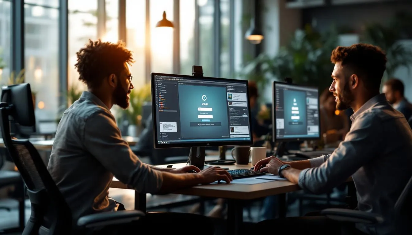 Oficina moderna con profesionales colaborando