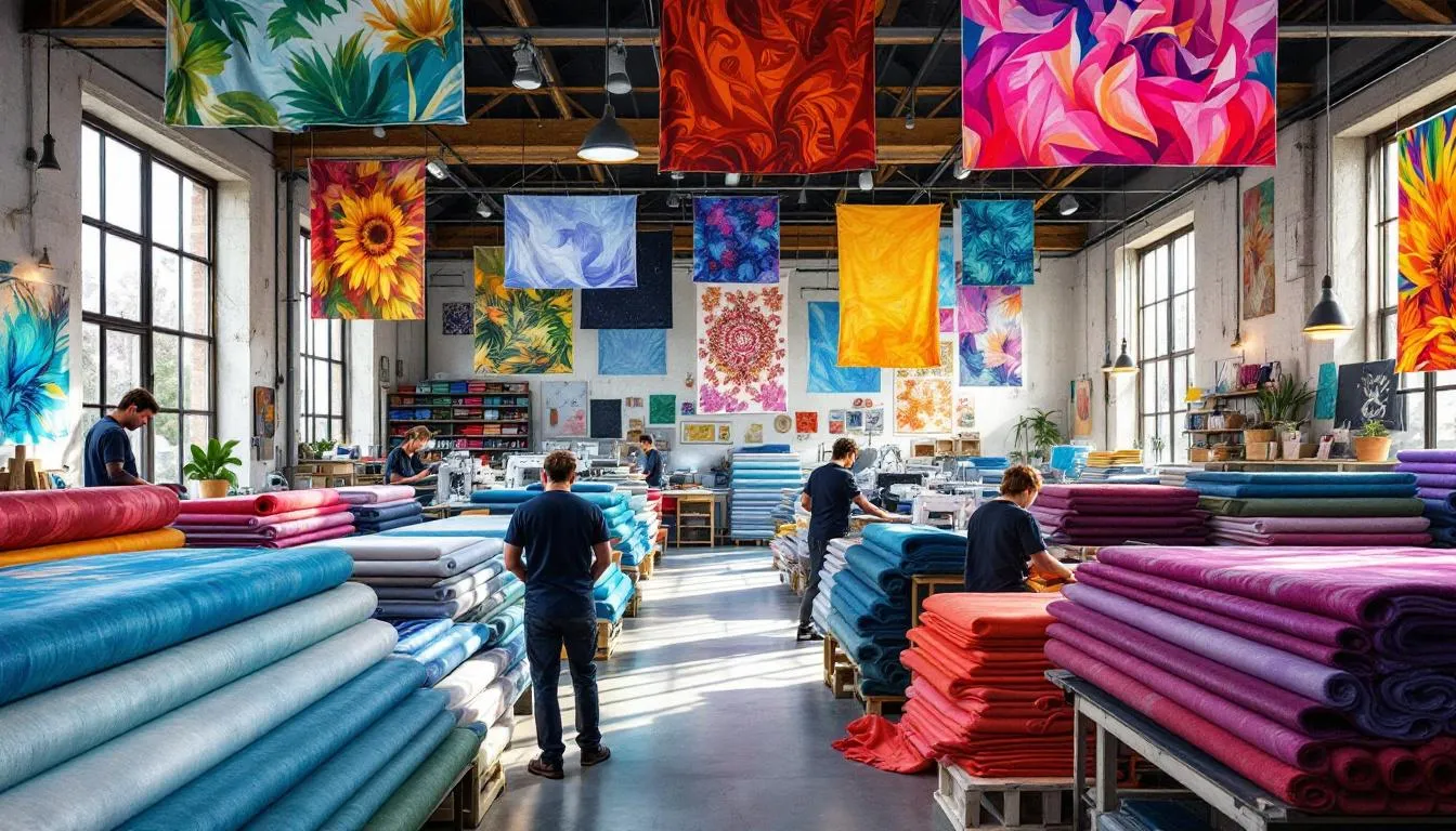 Taller textil moderno con telas sublimadas coloridas