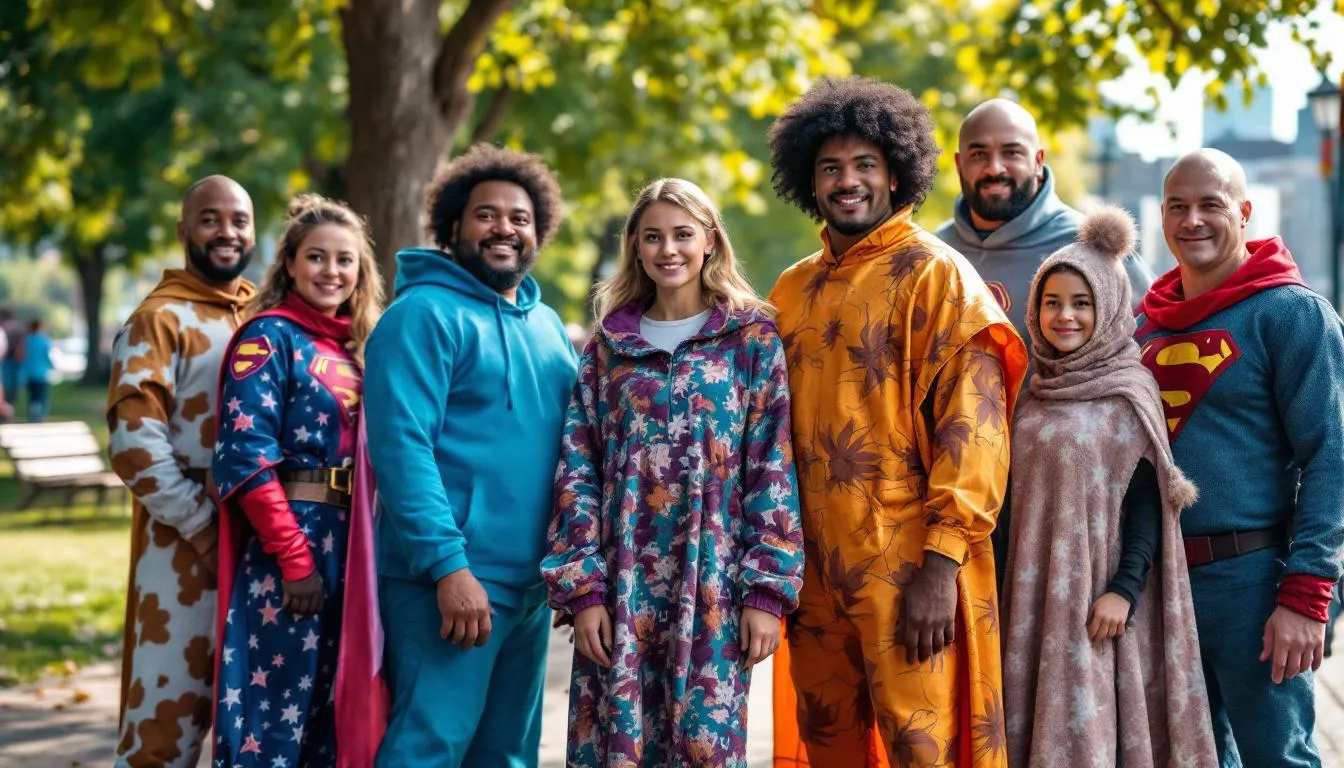 Grupo diverso con disfraces de superhéroes