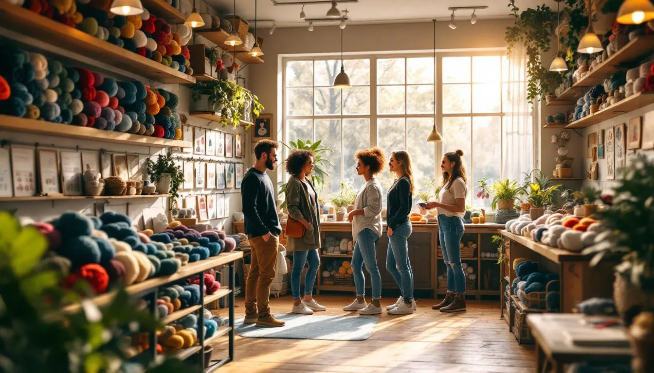 Tienda de manualidades acogedora y colorida