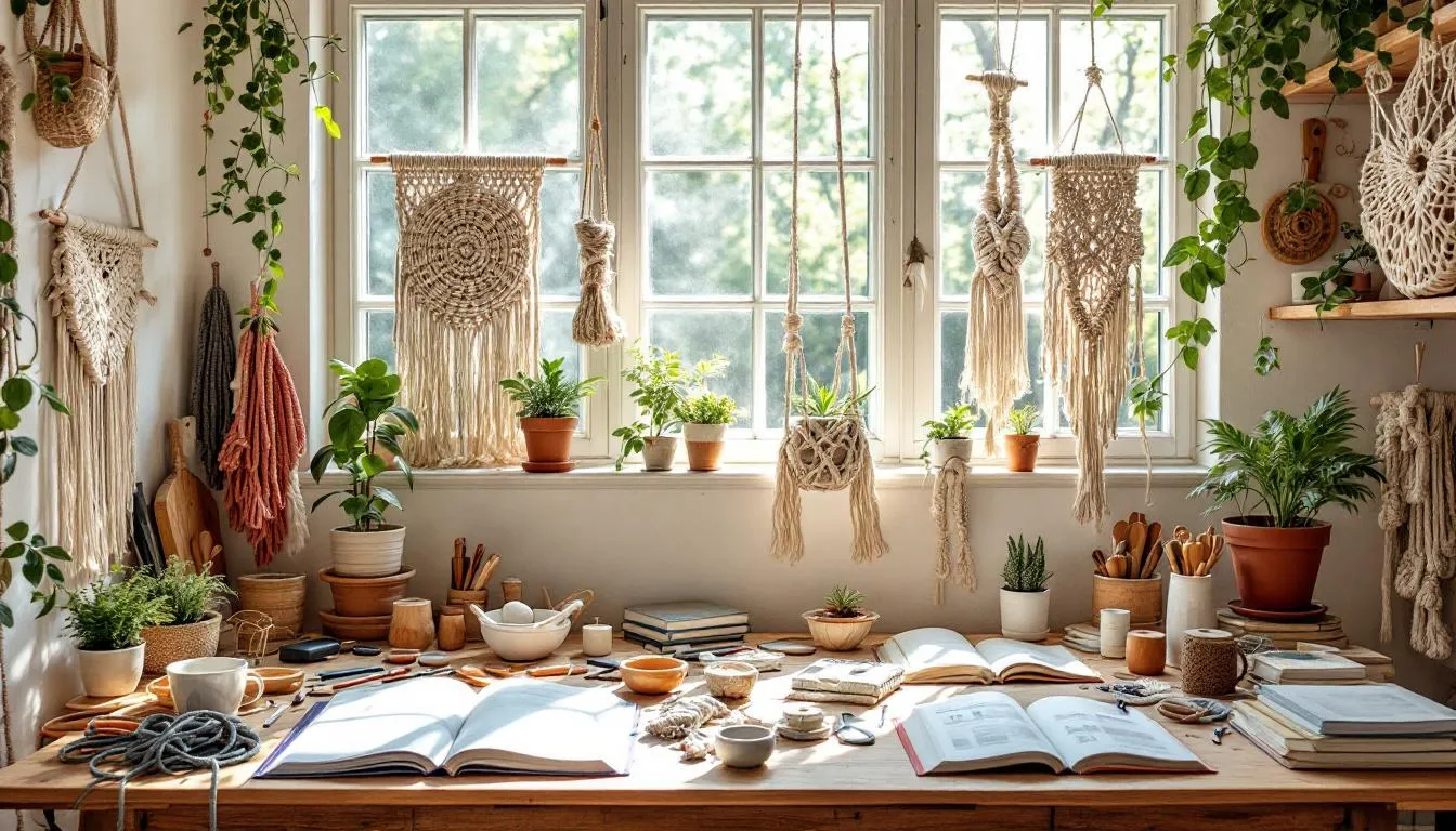Estudio de macramé luminoso y acogedor