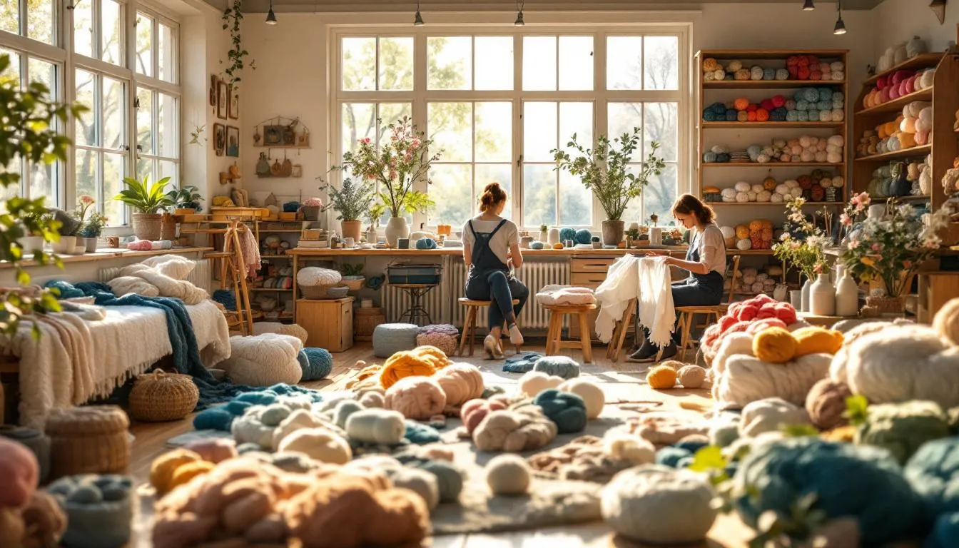 Taller artesanal luminoso con hilos de lana