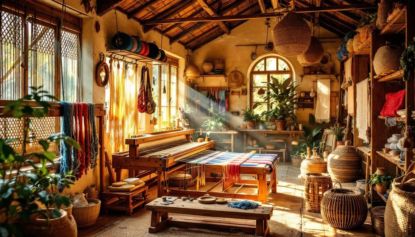 Taller tradicional de tejido artesanal iluminado natural