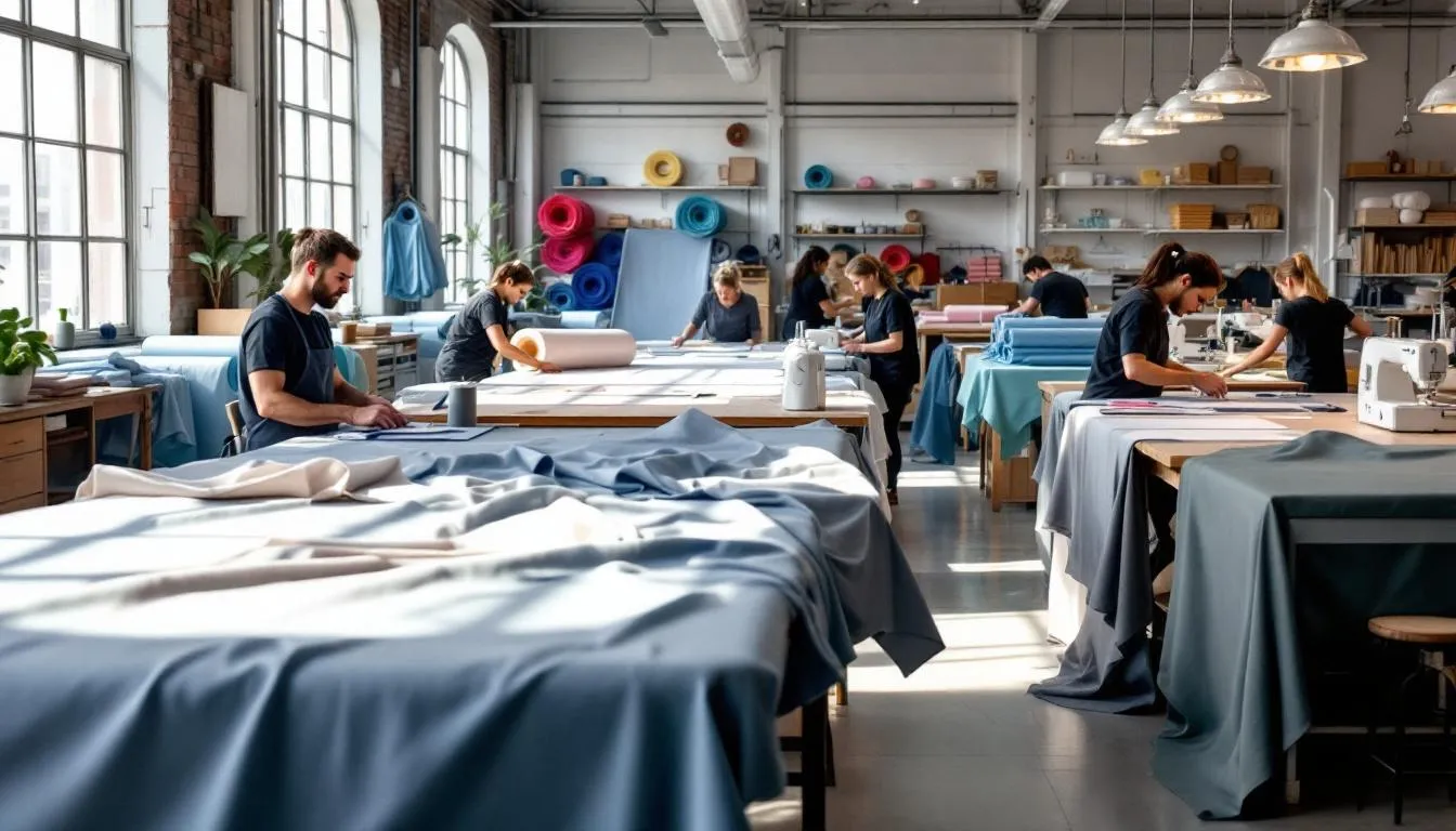 Taller textil moderno con telas coloridas