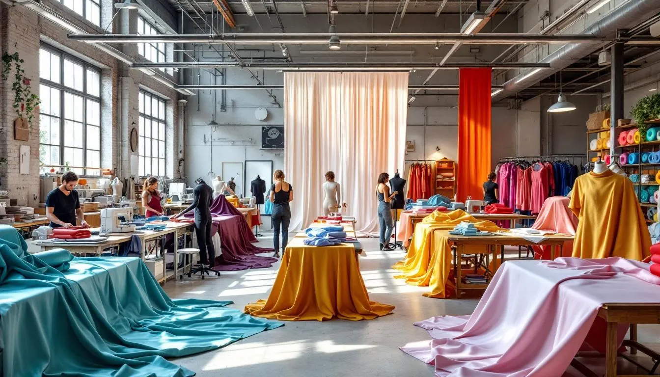 Taller textil moderno con telas de colores