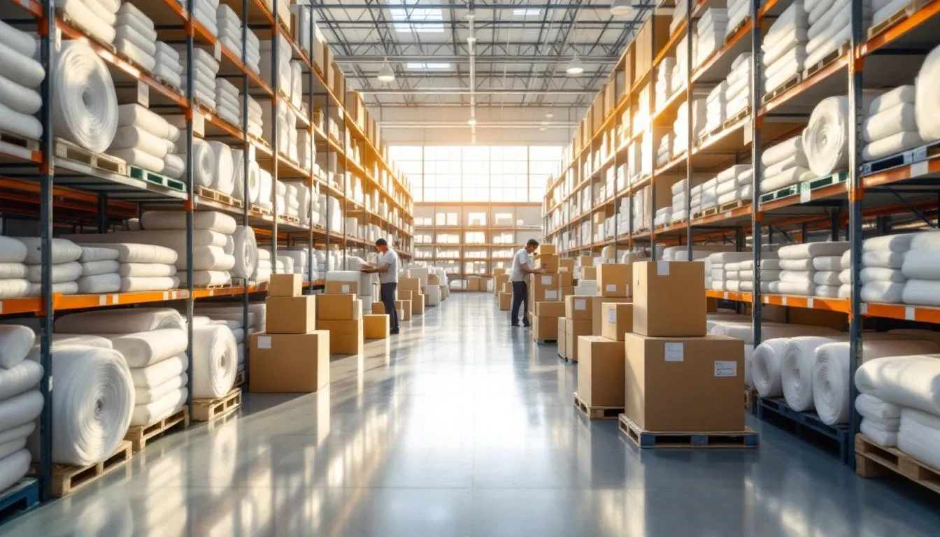 Almacén moderno de telas Aida organizado