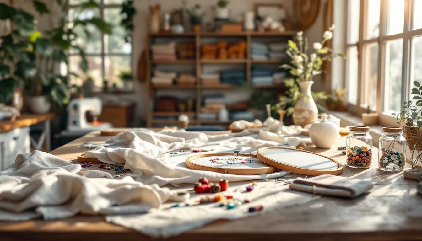 Taller de costura acogedor con luz natural