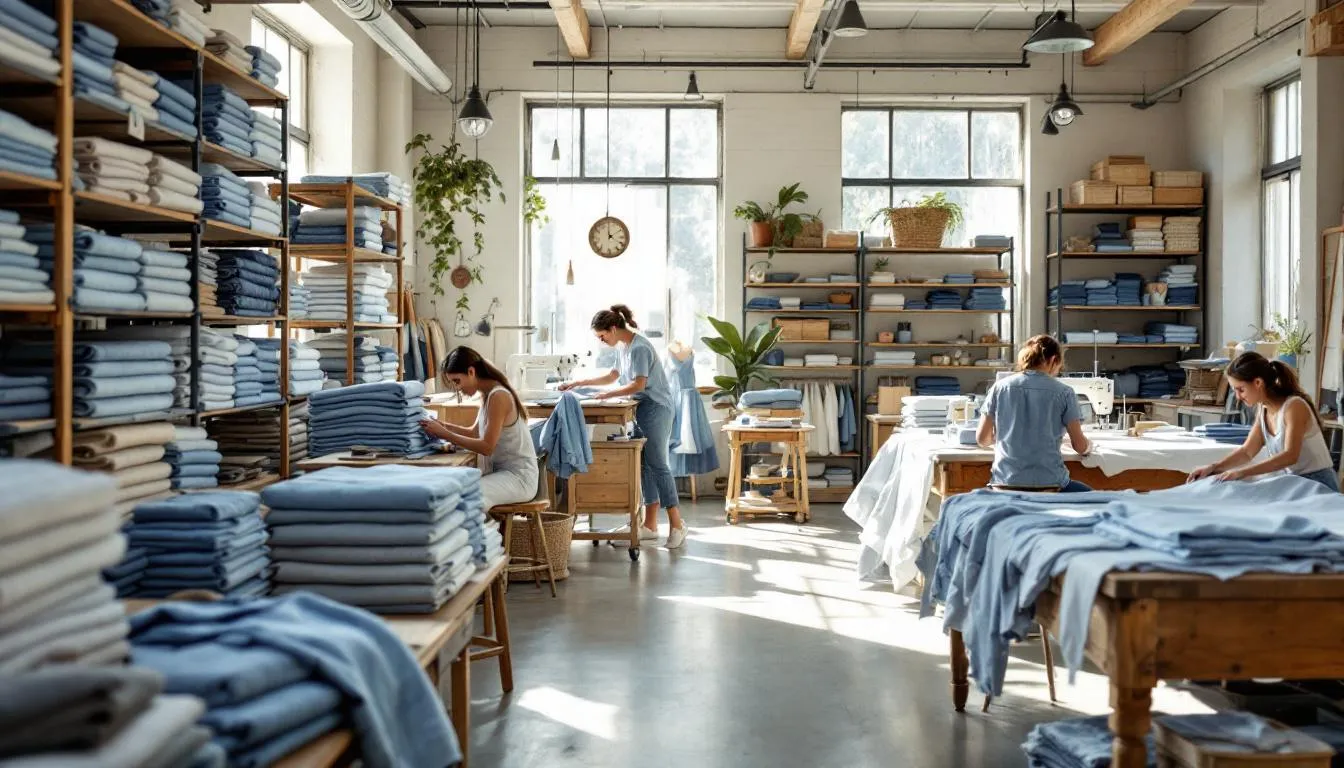 Taller textil luminoso con telas chambray