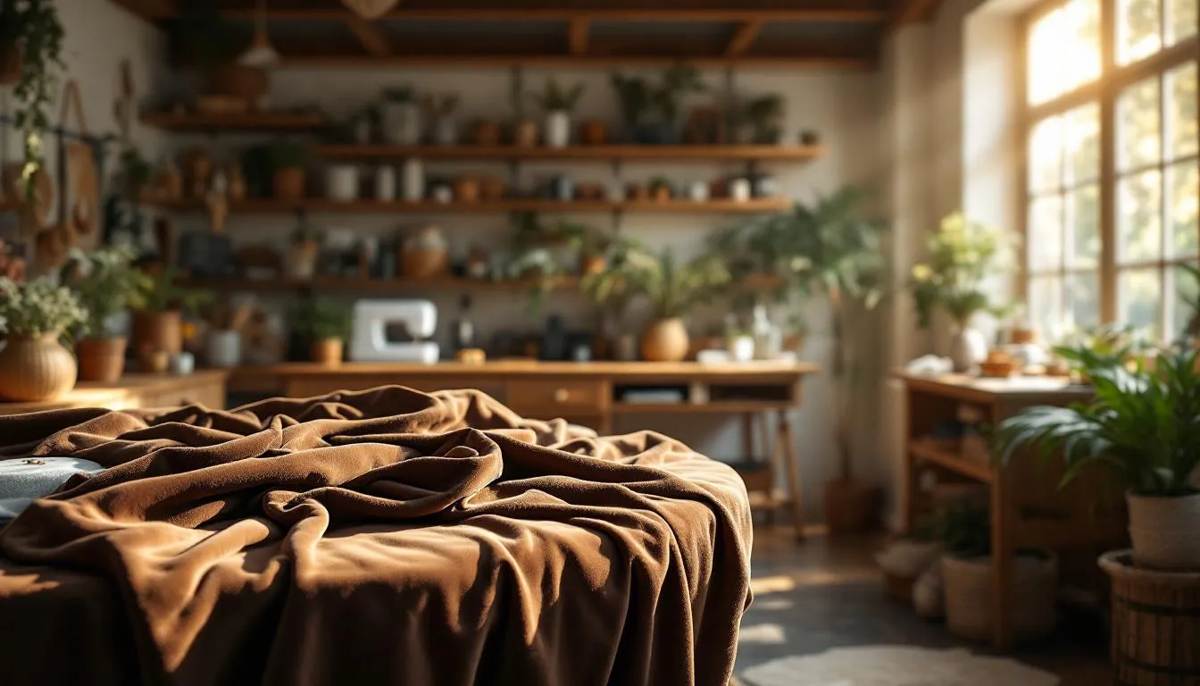 Taller acogedor de costura con terciopelo