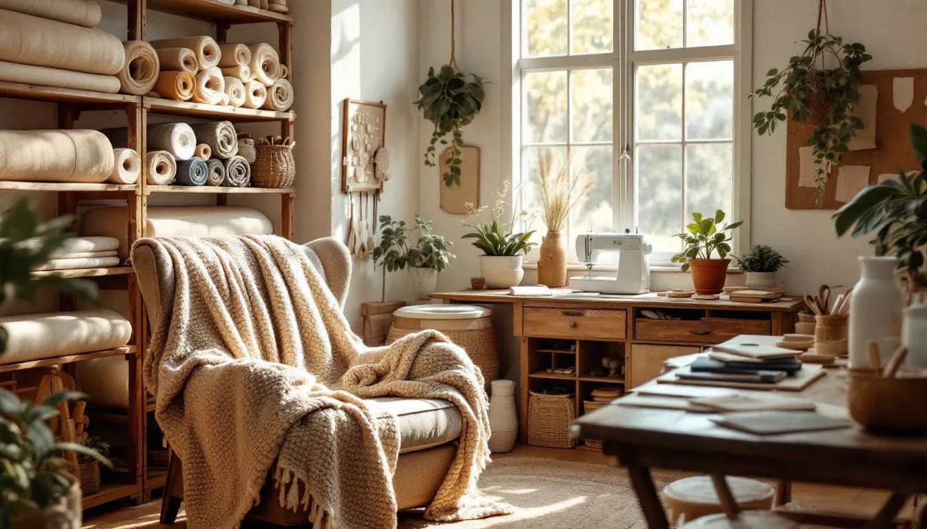 Habitación de manualidades con tela galleta acogedora