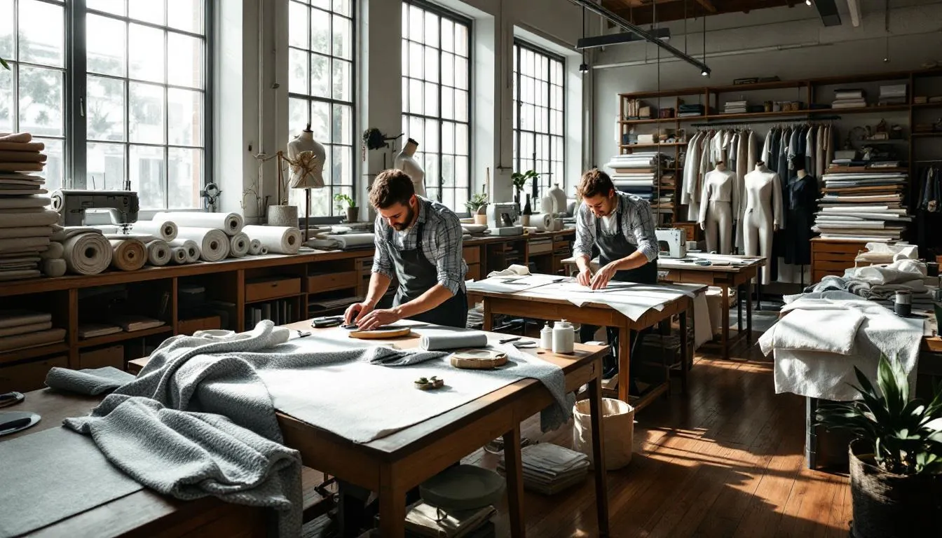 Taller de sastrería moderno con telas Lacoste