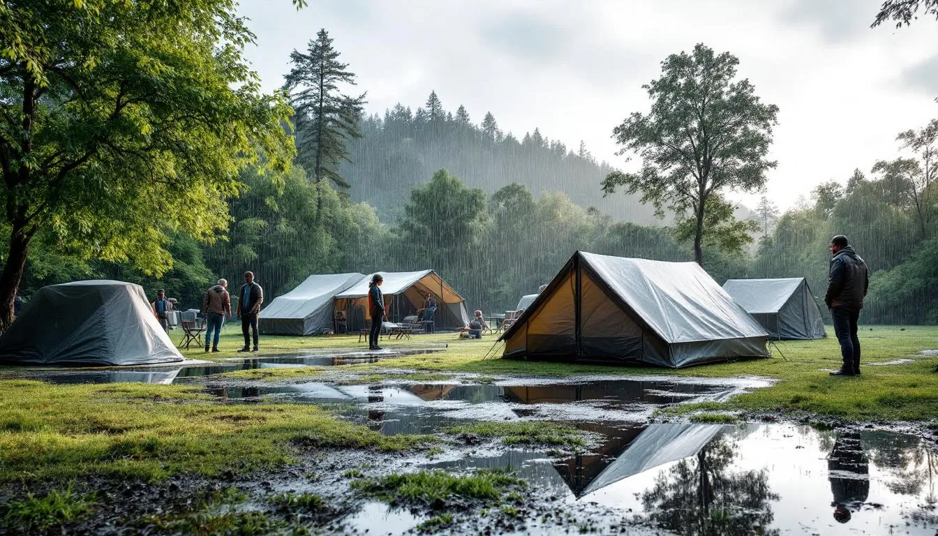 Escena al aire libre con telas impermeables