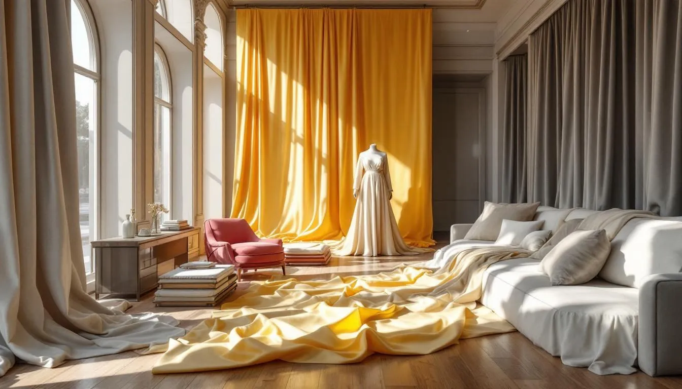 Interior boutique lujosa con telas tafetán