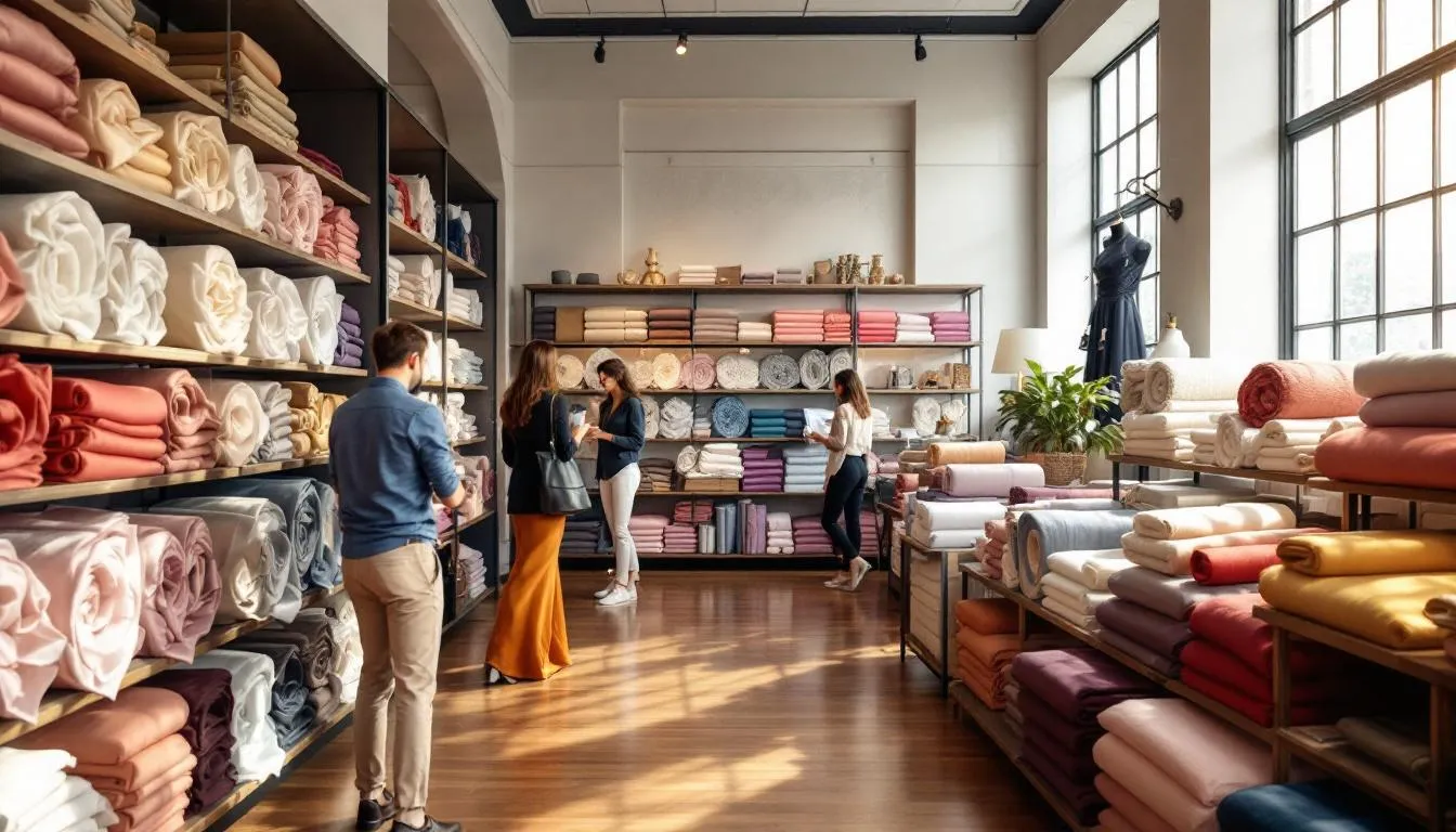 Interior tienda telas tafetán elegante colores