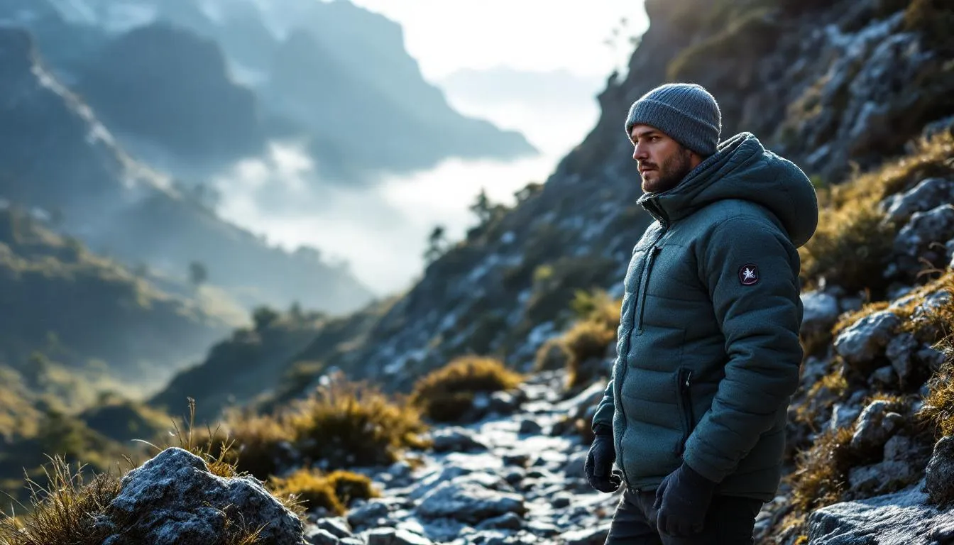 Persona con ropa térmica en montaña fría