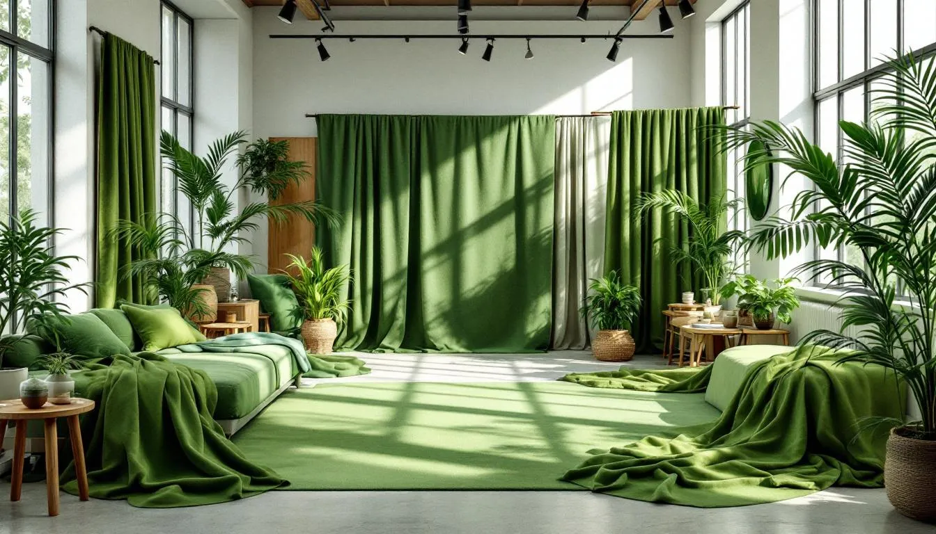 Estudio de diseño con telas verdes naturales