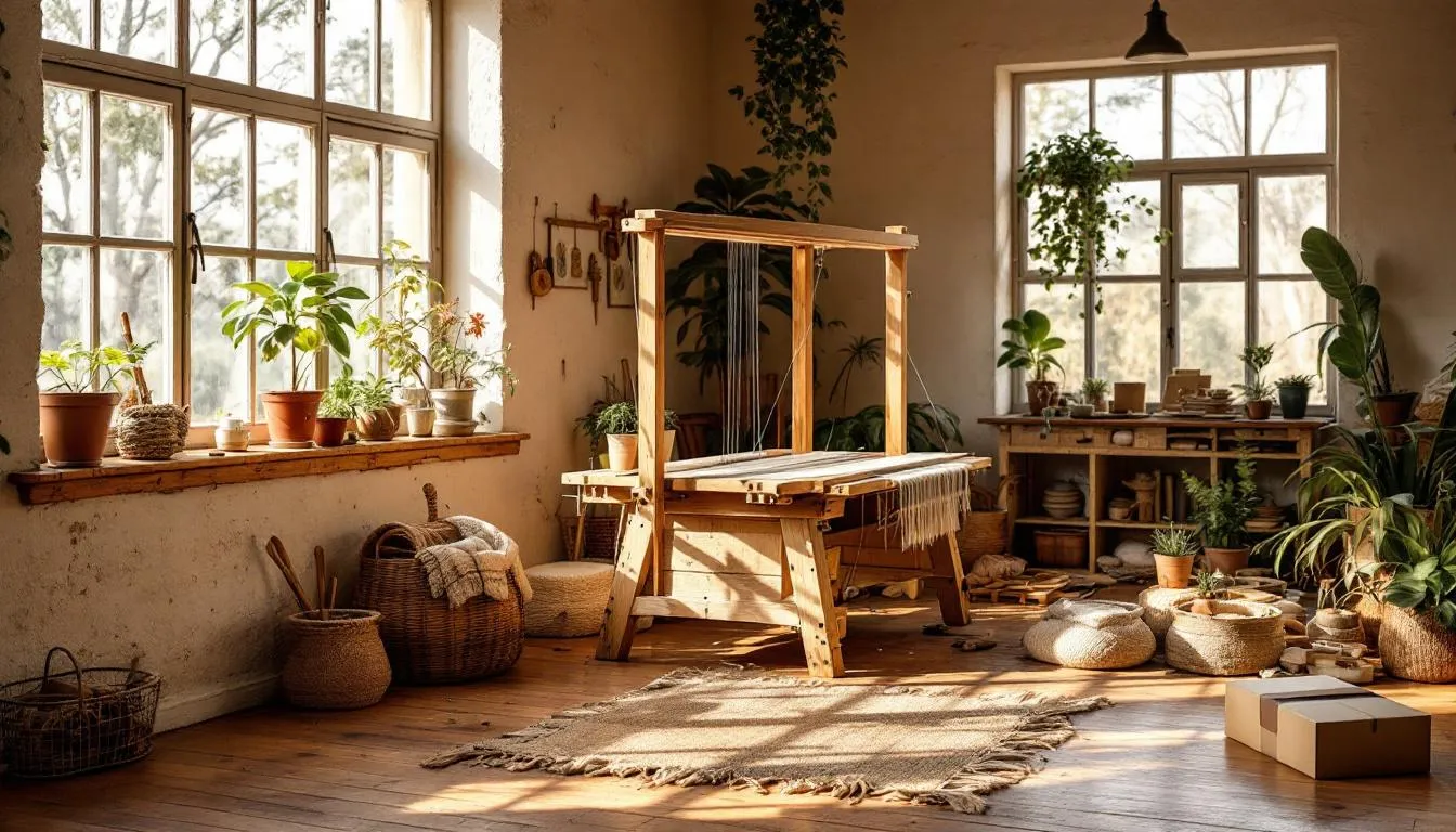 Taller acogedor con telar y luz natural