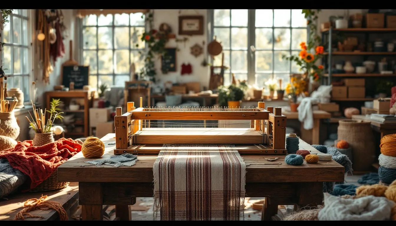 Taller artesanal acogedor con telar y materiales