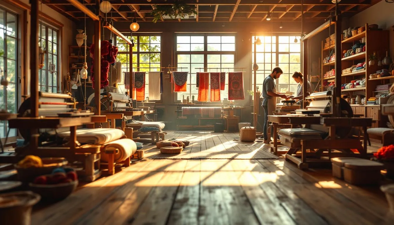 Taller tradicional de tejido con telares circulares