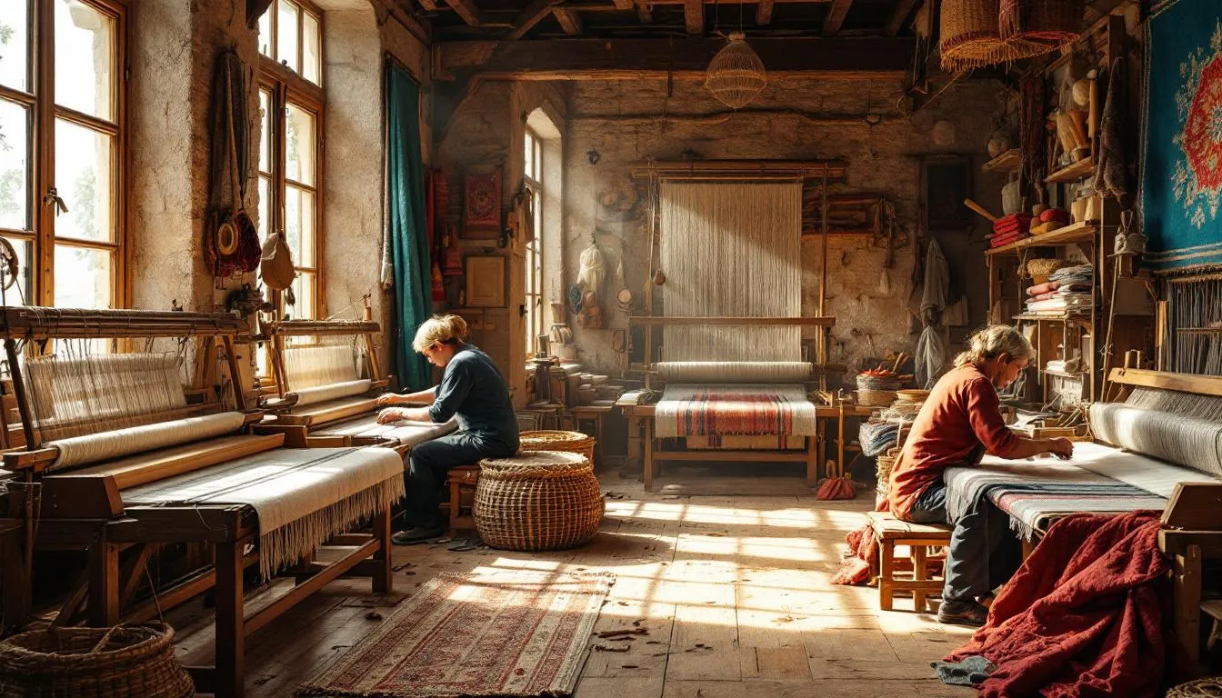Taller artesanal tradicional con telares y tejidos