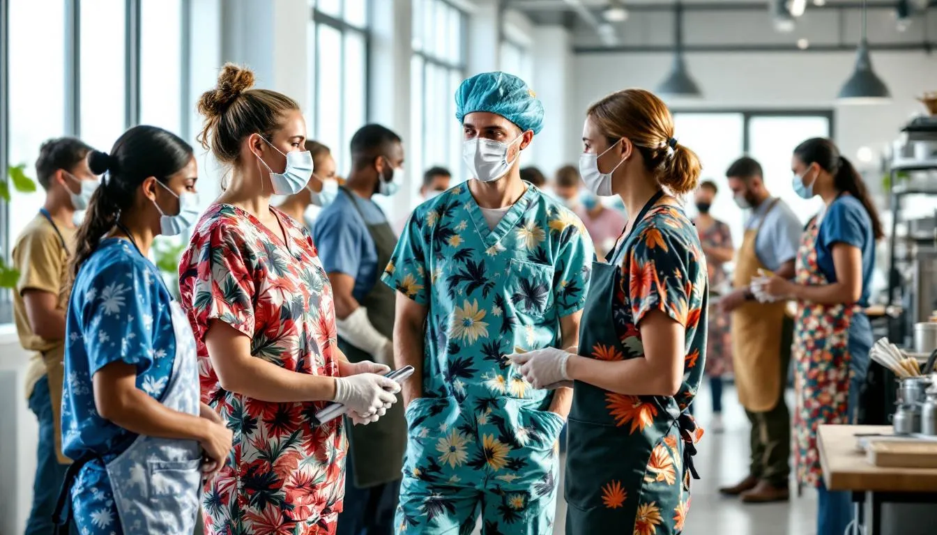 Profesionales con ropa protectora estampada impermeable