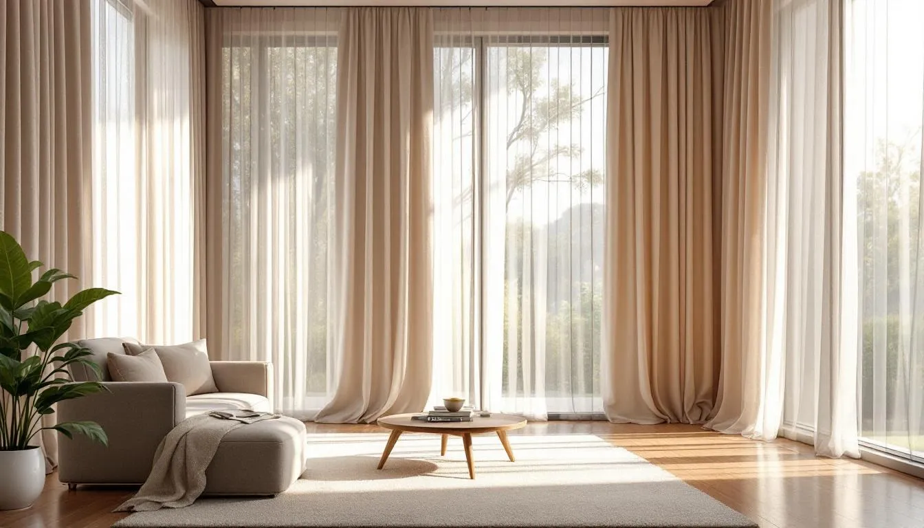 Salón moderno con cortinas elegantes y luz