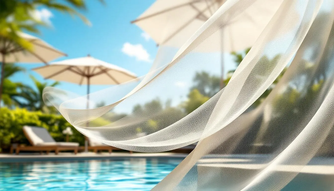 Tela de malla transpirable junto a piscina