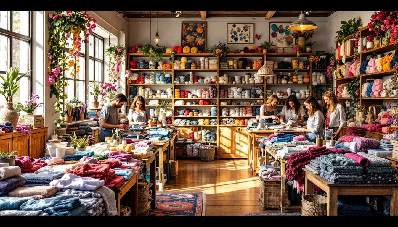 Tienda de manualidades con telas florales y