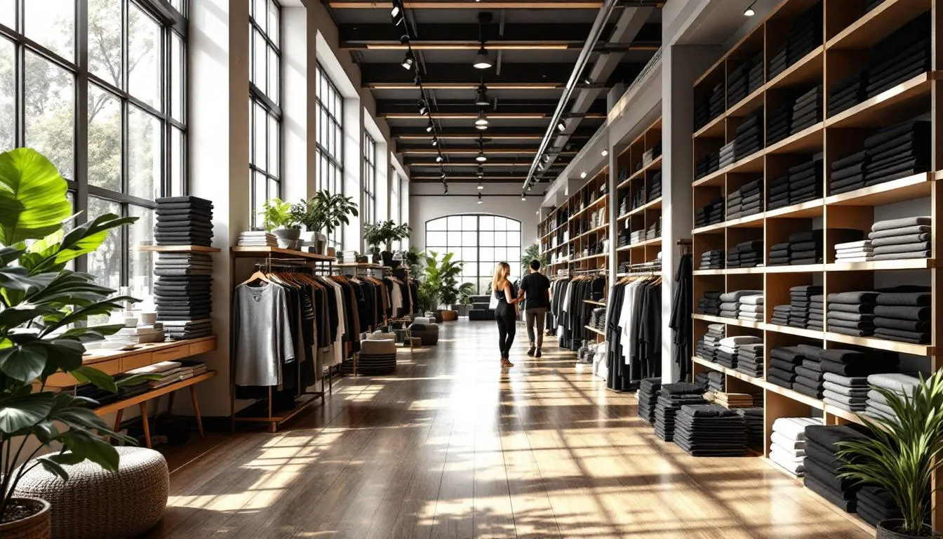 Tienda moderna de telas negras variadas