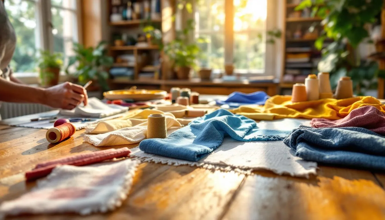 Habitación de manualidades con telas y hilos