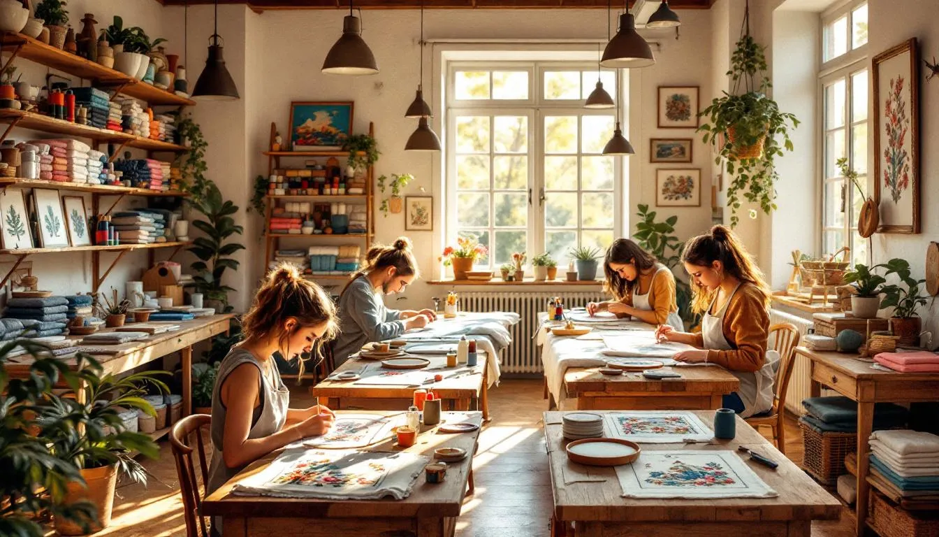 Taller de bordado acogedor con luz natural