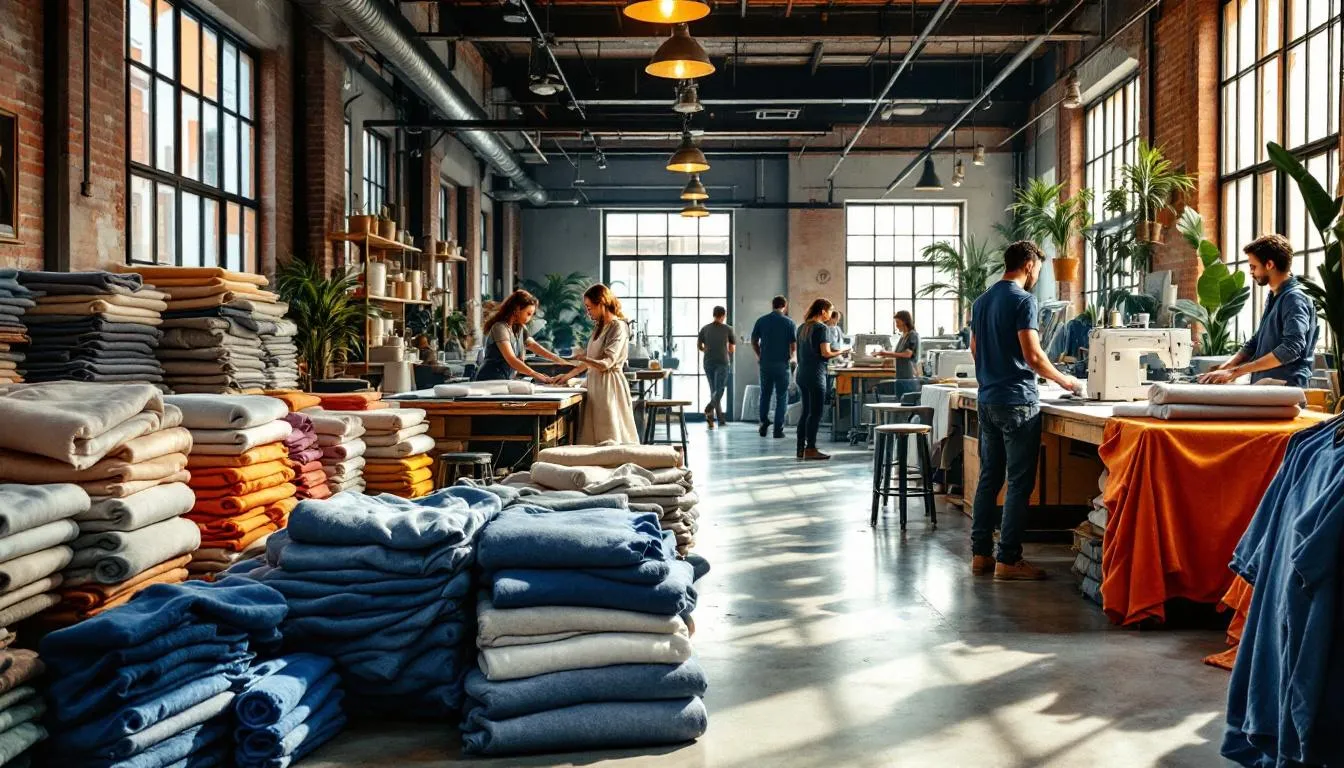 Taller textil moderno en Colombia con luz