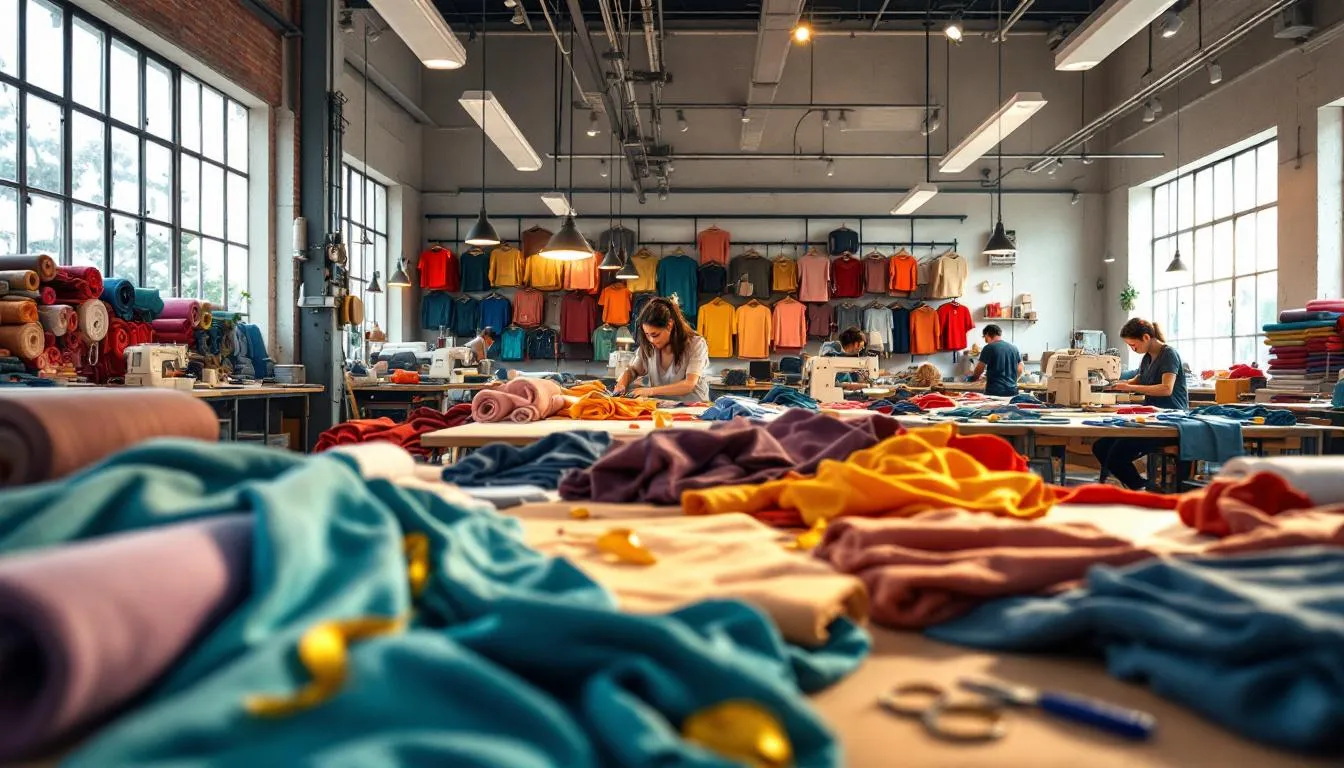 Taller textil moderno en Colombia con artesanos