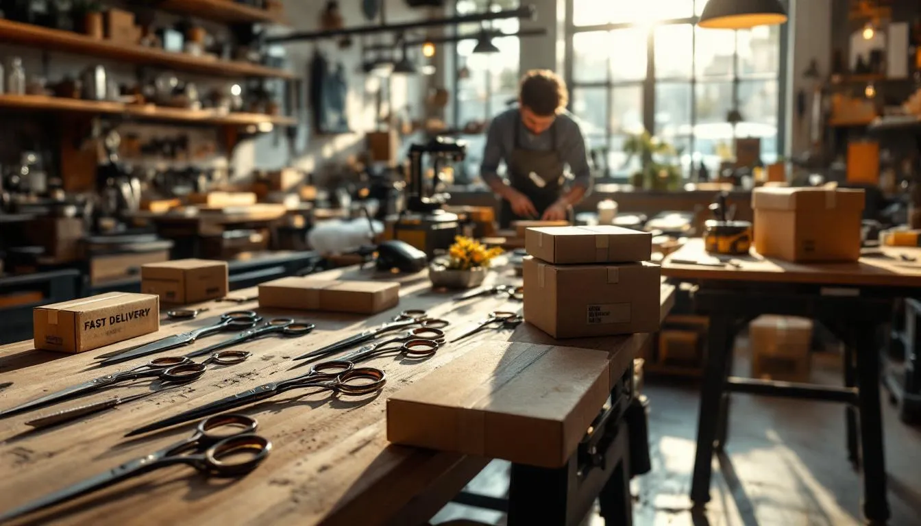 Taller moderno con tijeras y embalaje rápido