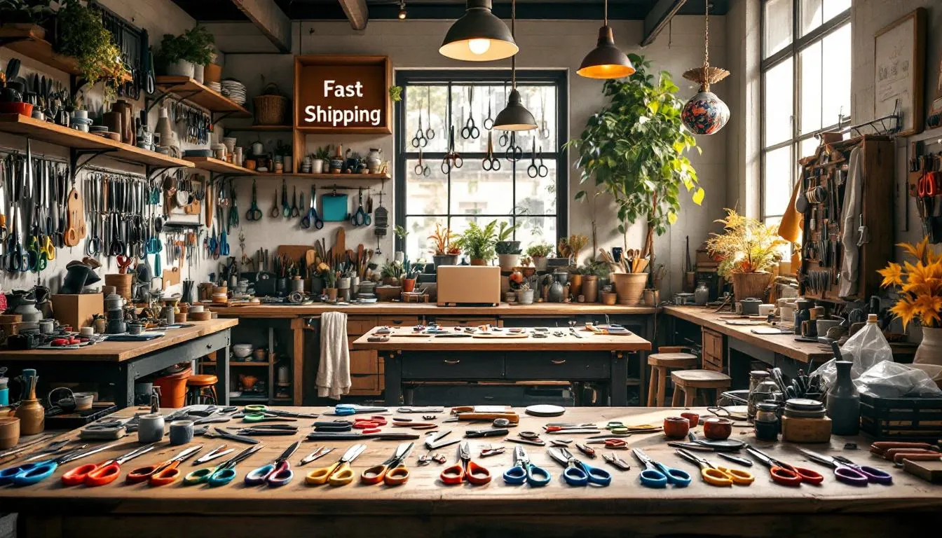 Taller moderno con tijeras artesanales coloridas