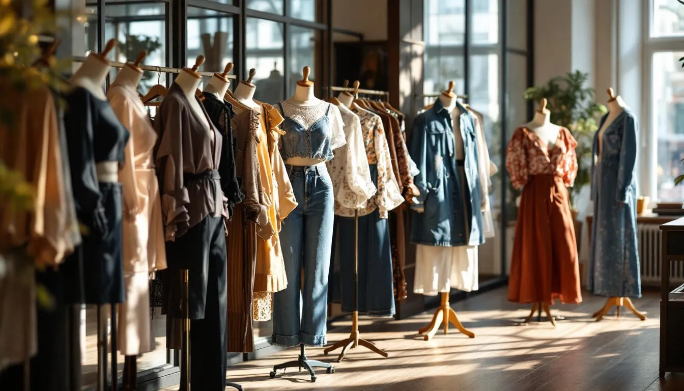 Exposición diversa de mangas en boutique moderna