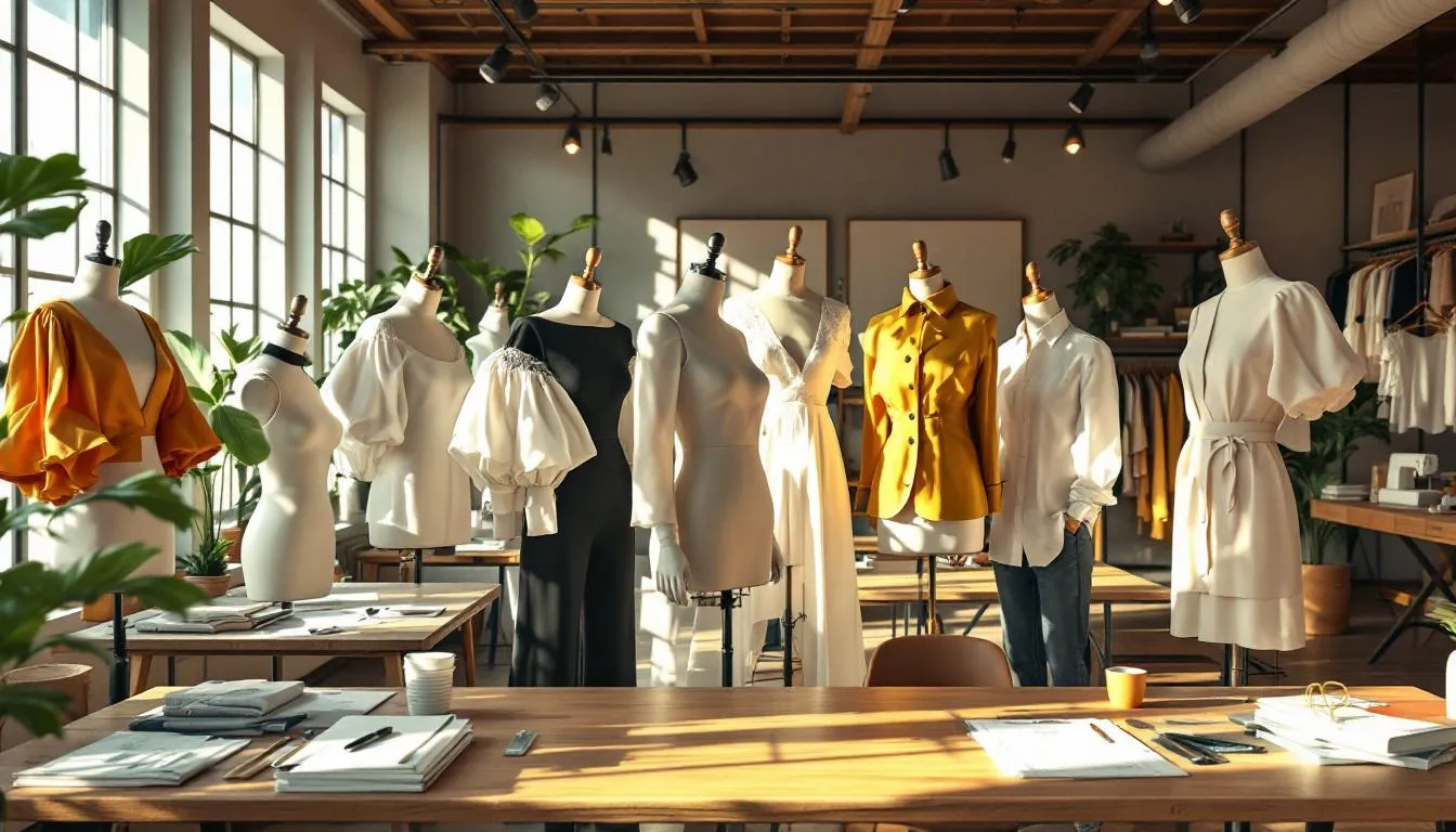 Estudio de moda con maniquíes y modelos