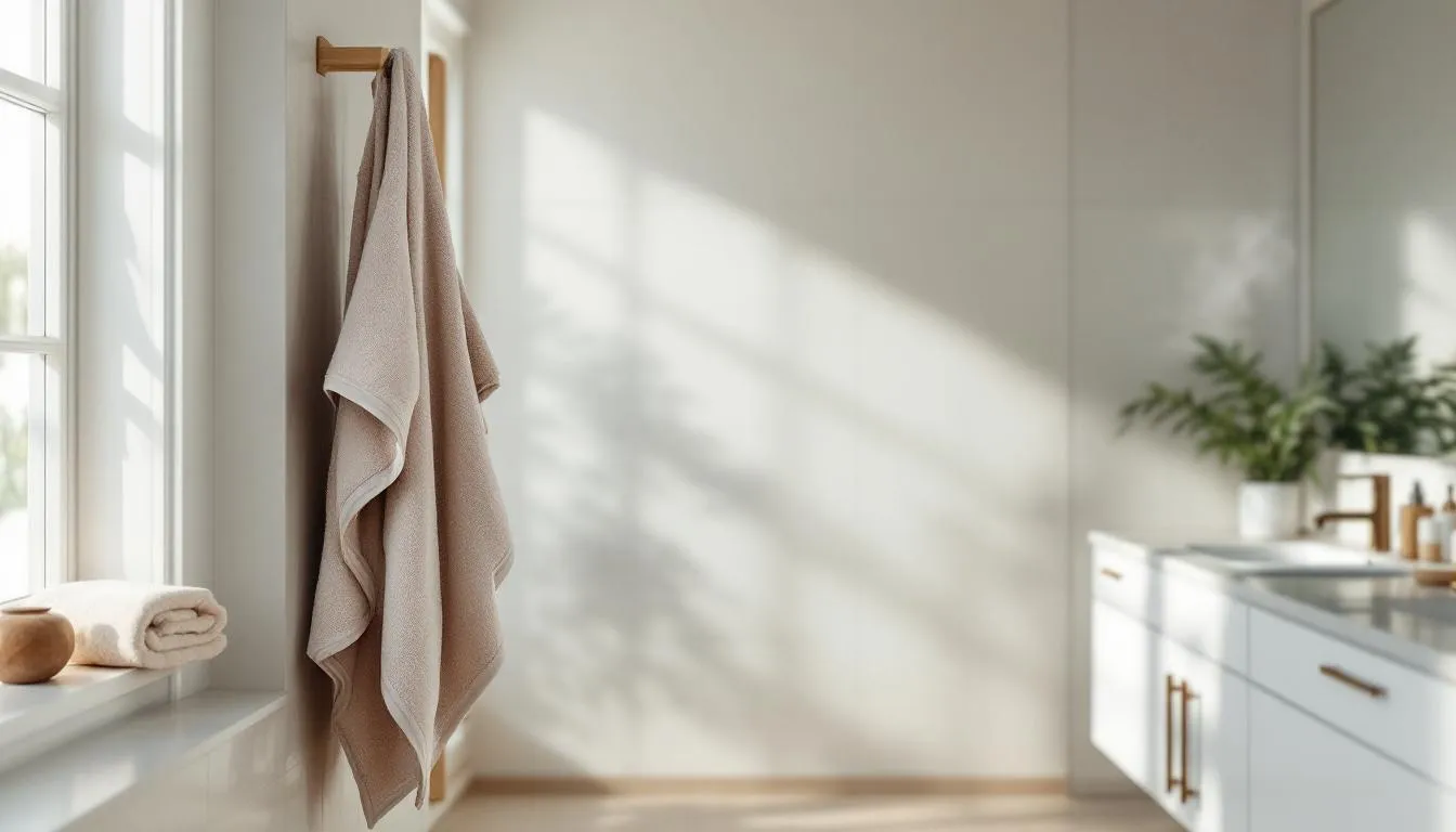 Baño moderno con toalla blanca colgada